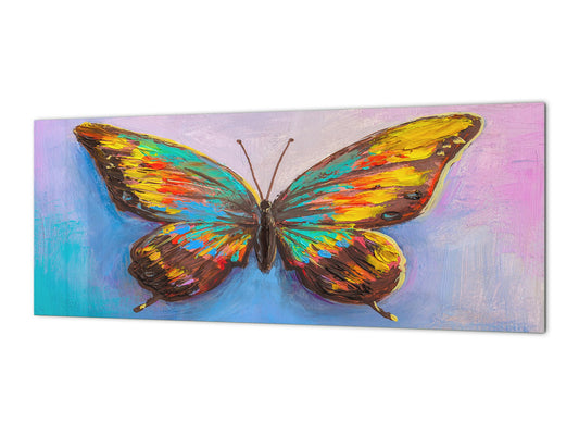 Magnetische und nicht magnetische Spritzschutzwand aus gehärtetem Glas im Breitformat: Schmetterling hoch