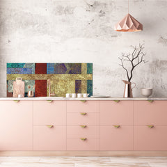 Glass kitchen panel with and w/o stainless steel back-coating: Shabby golden texture