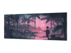 Glass kitchen panel with and w/o stainless steel back-coating: Fishing on the swamp