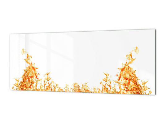 Glas-Küchenfront mit und ohne Edelstahl-Rückbeschichtung: Orange Flammen