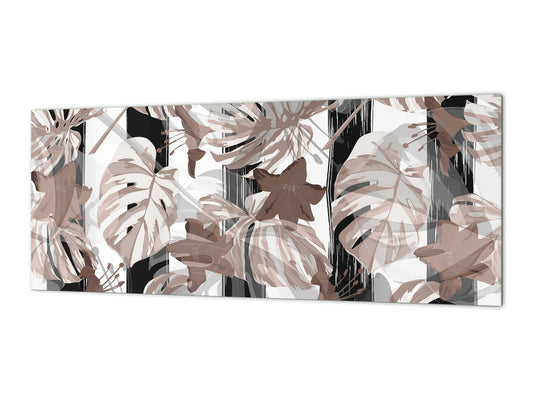 Glass kitchen panel with and w/o stainless steel back-coating: Palm Greenery