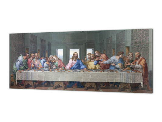 Glass backsplash w/ and w/o metal sheet backing with magnetic properties: Last supper of Jesus by Giacomo Raffaelli - copy of Leonardo da Vinci