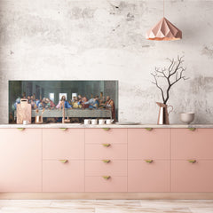 Glass backsplash w/ and w/o metal sheet backing with magnetic properties: Last supper of Jesus by Giacomo Raffaelli - copy of Leonardo da Vinci