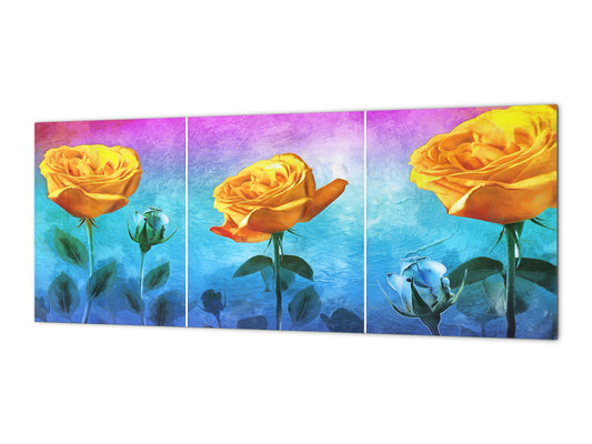Glass backsplash w/ and w/o metal sheet backing with magnetic properties: Modern art on canvas - flowers