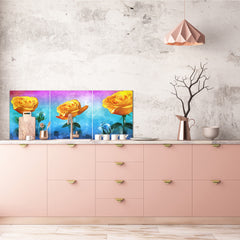 Glass backsplash w/ and w/o metal sheet backing with magnetic properties: Modern art on canvas - flowers
