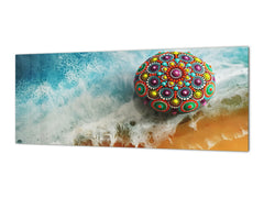 Panel de cocina de vidrio con y sin revestimiento posterior de acero inoxidable: Hermosa roca de mandala