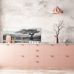 Glass kitchen panel with and w/o stainless steel back-coating: Tree designed by the wind