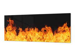 Glass kitchen panel with and w/o stainless steel back-coating: Fire flames collection