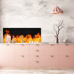 Glass kitchen panel with and w/o stainless steel back-coating: Fire flames collection