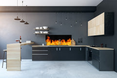 Glass kitchen panel with and w/o stainless steel back-coating: Fire flames collection