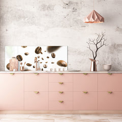 Glass kitchen panel with and w/o stainless steel back-coating: Coffee beans