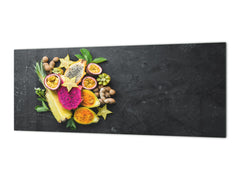 Glass backsplash w/ and w/o metal sheet backing with magnetic properties: Tropical fruits - Top view