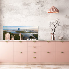 Glass backsplash w/ and w/o metal sheet backing with magnetic properties: Panoramic view of Ras al Khaimah