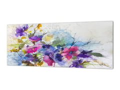 Glasrückwand mit und ohne Metallblechrückwand mit magnetischen Eigenschaften: Abstrakte Frühlingsblumen