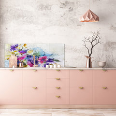 Glasrückwand mit und ohne Metallblechrückwand mit magnetischen Eigenschaften: Abstrakte Frühlingsblumen