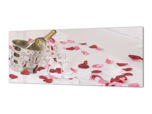 Glass backsplash w/ and w/o metal sheet backing with magnetic properties: Wine in bed