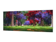 Glass backsplash w/ and w/o metal sheet backing with magnetic properties: Fairytale forest