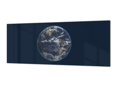Large format horizontal backsplash - magnetic and non magnetic tempered glass: Planet earth from satellite