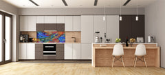 Large format horizontal backsplash - magnetic and non magnetic tempered glass: Fractal psychedelic stylization