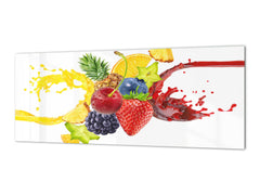 Large format horizontal backsplash - magnetic and non magnetic tempered glass: 3D splash with forest fruits