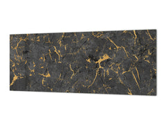 Large format horizontal backsplash - magnetic and non magnetic tempered glass: Black marble with golden veins