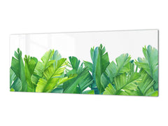 Large format horizontal backsplash - magnetic and non magnetic tempered glass: Green palm leaves