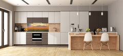 Glass splashback with metal backing in wide format - Kitchen tempered glass panel: Sunflower field at sunset