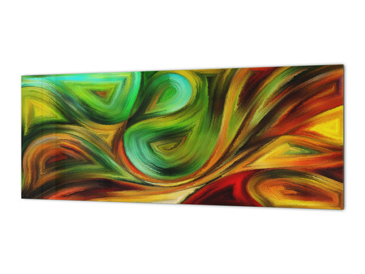 Glasrückwand mit Metallrückwand im Breitformat - Küchen-Hartglasplatte: Wellenförmige Formen moderne Kunst