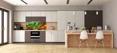Glass splashback with metal backing in wide format - Kitchen tempered glass panel: Wavy forms modern art