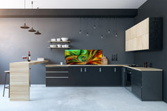 Glass splashback with metal backing in wide format - Kitchen tempered glass panel: Wavy forms modern art