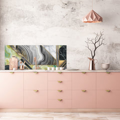 Glass splashback with metal backing in wide format - Kitchen tempered glass panel: Modern minimalist mosaic inlay