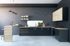 Wide-format tempered glass kitchen wall panel with metal backing - and without: Black grapes and wine glass