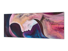 Wide-format tempered glass kitchen wall panel with metal backing - and without: Backdrop of people faces