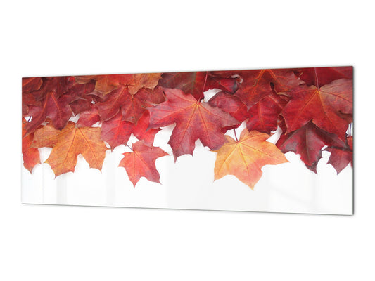 Wide-format tempered glass kitchen wall panel with metal backing - and without: Autumn forest leaves