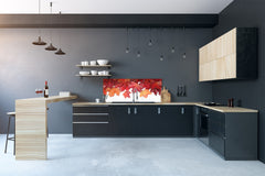 Wide-format tempered glass kitchen wall panel with metal backing - and without: Autumn forest leaves