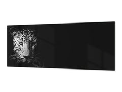 Wide-format tempered glass kitchen wall panel with metal backing - and without: Wild Cat face