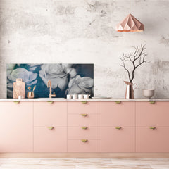 Toughened printed glass backsplash - Wideformat steel coated wall glass splashback: Rose with a pale blue