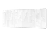 Spritzschutz aus gehärtetem, bedrucktem Glas – Breitformatige, stahlbeschichtete Glasrückwand: Abstraktes weißes und graues Quadrat