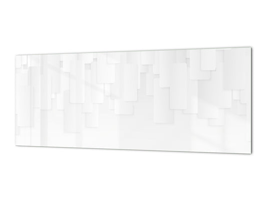 Toughened printed glass backsplash - Wideformat steel coated wall glass splashback: Abstract white and gray square