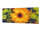 Breitformatige Wandtafel mit magnetischer und nicht magnetischer Metallblechrückseite: Gerbera-Bouquet – Van Gogh-Stil