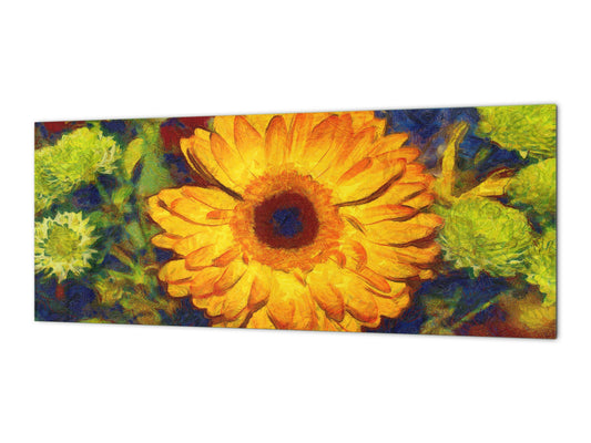Wide format Wall panel with magnetic and non-magnetic metal sheet backing: Gerbera bouquet - Van Gogh style