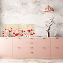 Wide format Wall panel with magnetic and non-magnetic metal sheet backing: Red and pink blossom
