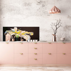 Tempered Glass magnetic and non magnetic splashback in wide-format: Modern painting of a white Lily