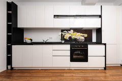 Tempered Glass magnetic and non magnetic splashback in wide-format: Modern painting of a white Lily