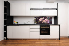 Tempered Glass magnetic and non magnetic splashback in wide-format: Modern painting withe orchids
