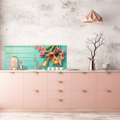 Tempered Glass magnetic and non magnetic splashback in wide-format: Fresh tulips