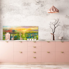 Contemporary glass kitchen panel - Wide format wall backsplash: Wildflower impressionist landscape