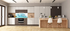 Contemporary glass kitchen panel - Wide format wall backsplash: Watercolor Tree silhouette