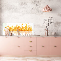 Contemporary glass kitchen panel - Wide format wall backsplash: Yellow flame 2