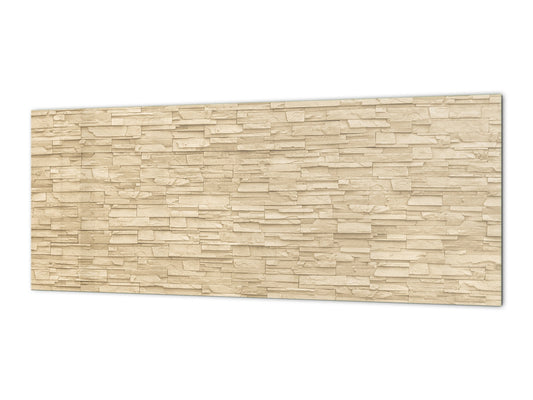 Contemporary glass kitchen panel - Wide format wall backsplash: Stone wall in yellow